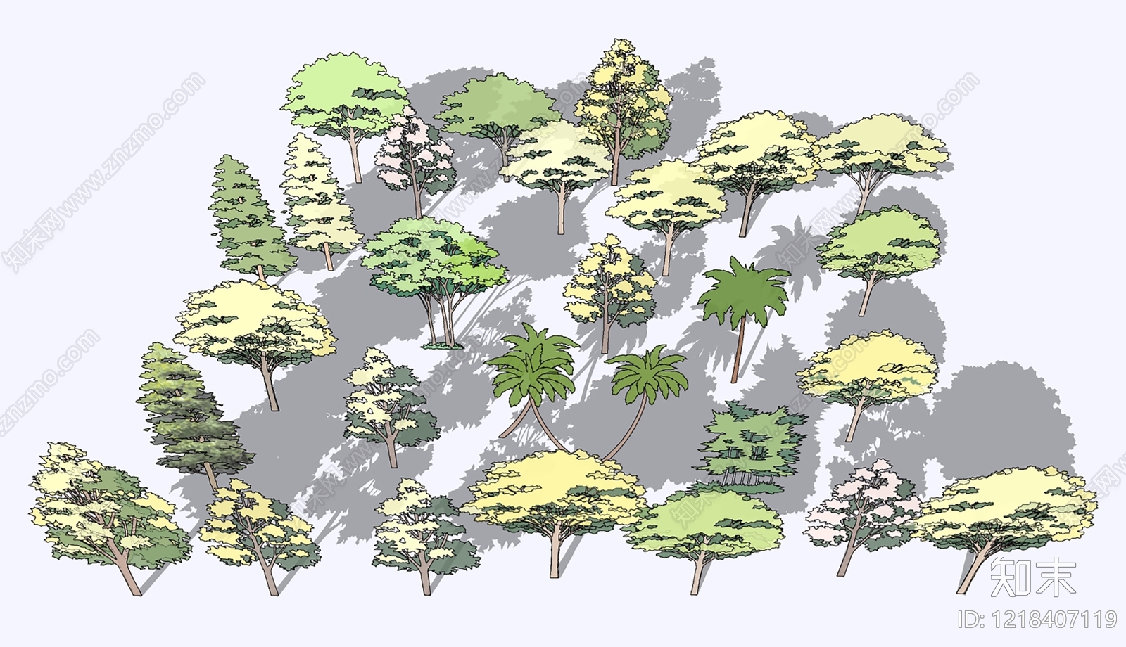 扁平插画风乔木SU模型下载【ID:1218407119】