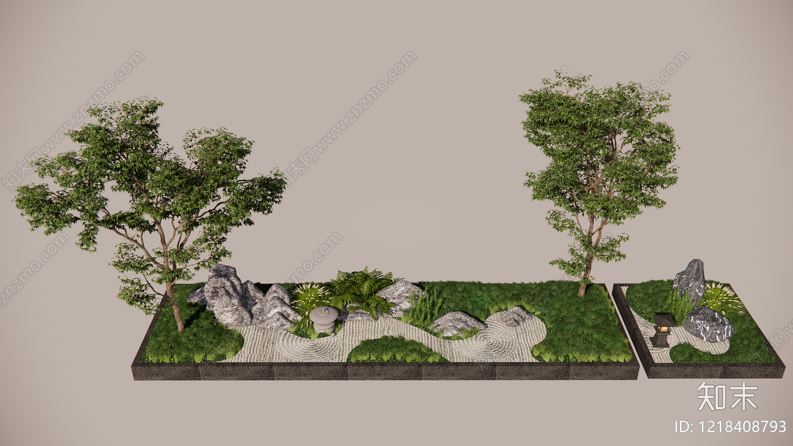 日式枯山水植物组合SU模型草图