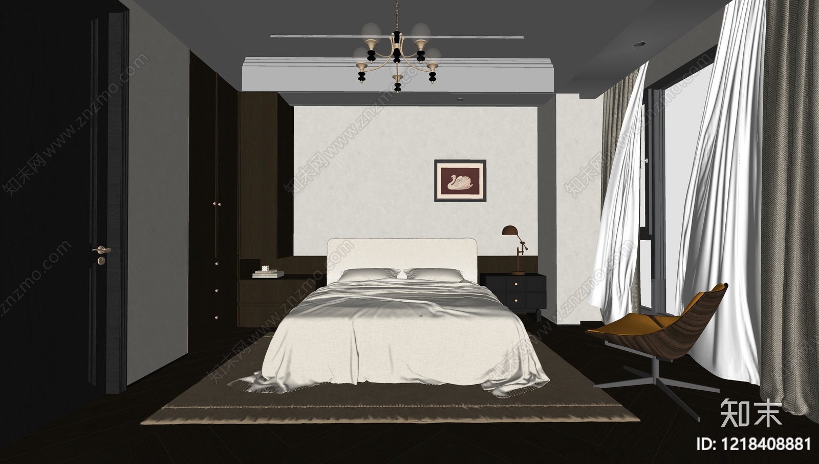 中古主卧SU模型下载【ID:1218408881】