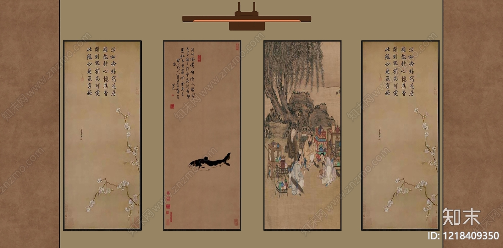 新中式禅意挂画SU模型下载【ID:1218409350】