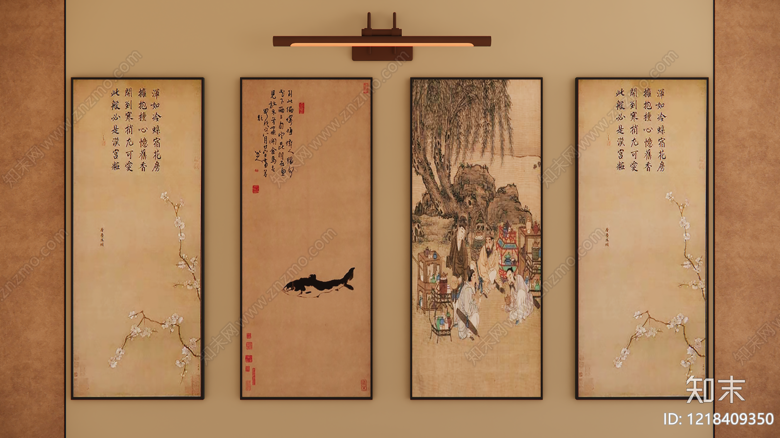 新中式禅意挂画SU模型下载【ID:1218409350】