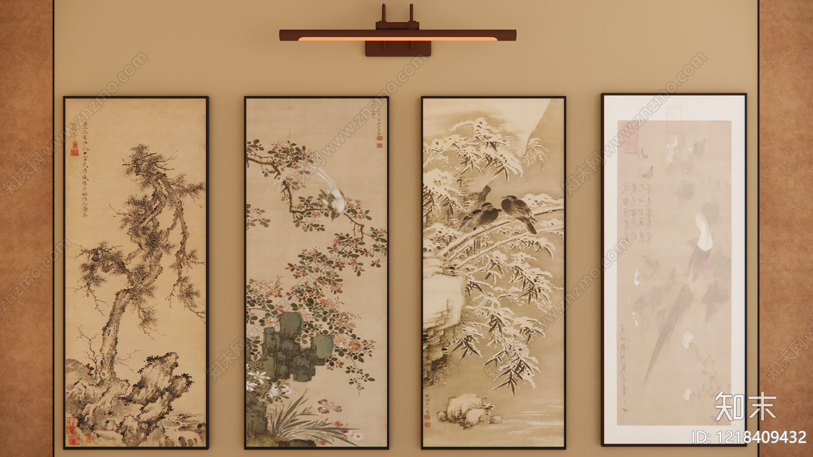 新中式禅意挂画SU模型下载【ID:1218409432】