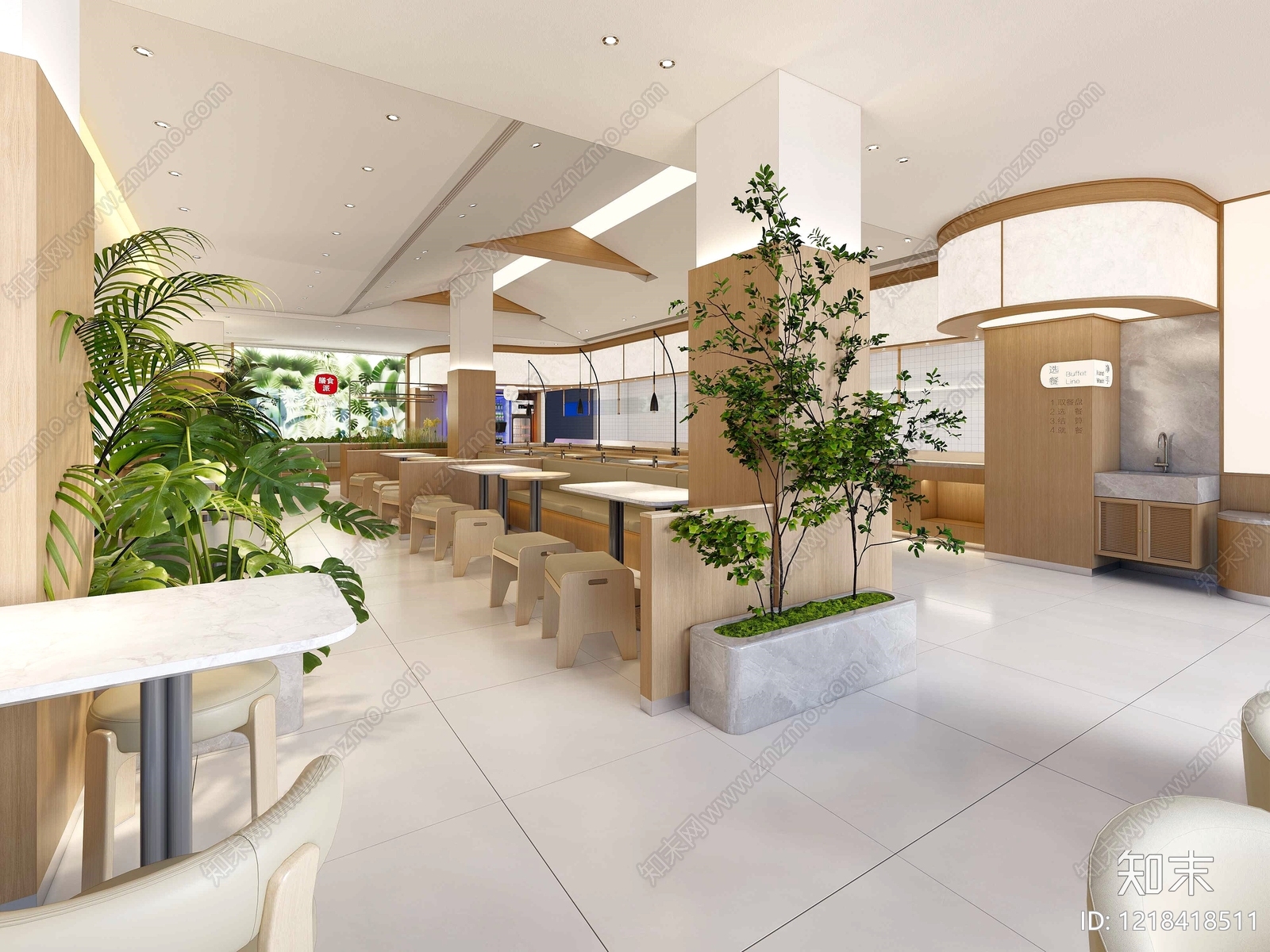 原木风自助餐厅SU模型下载【ID:1218418511】
