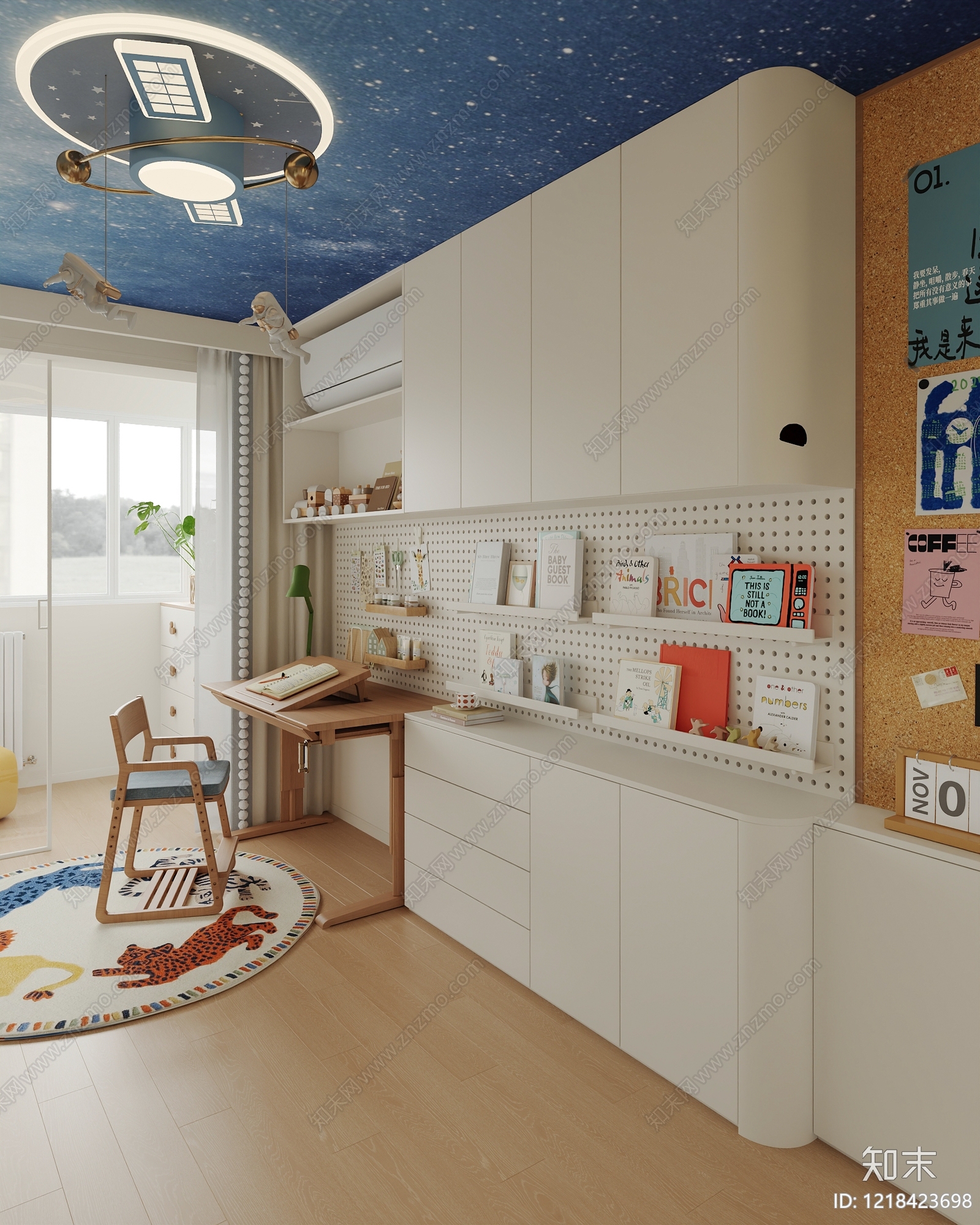 原木奶油风男孩房3D模型下载【ID:1218423698】