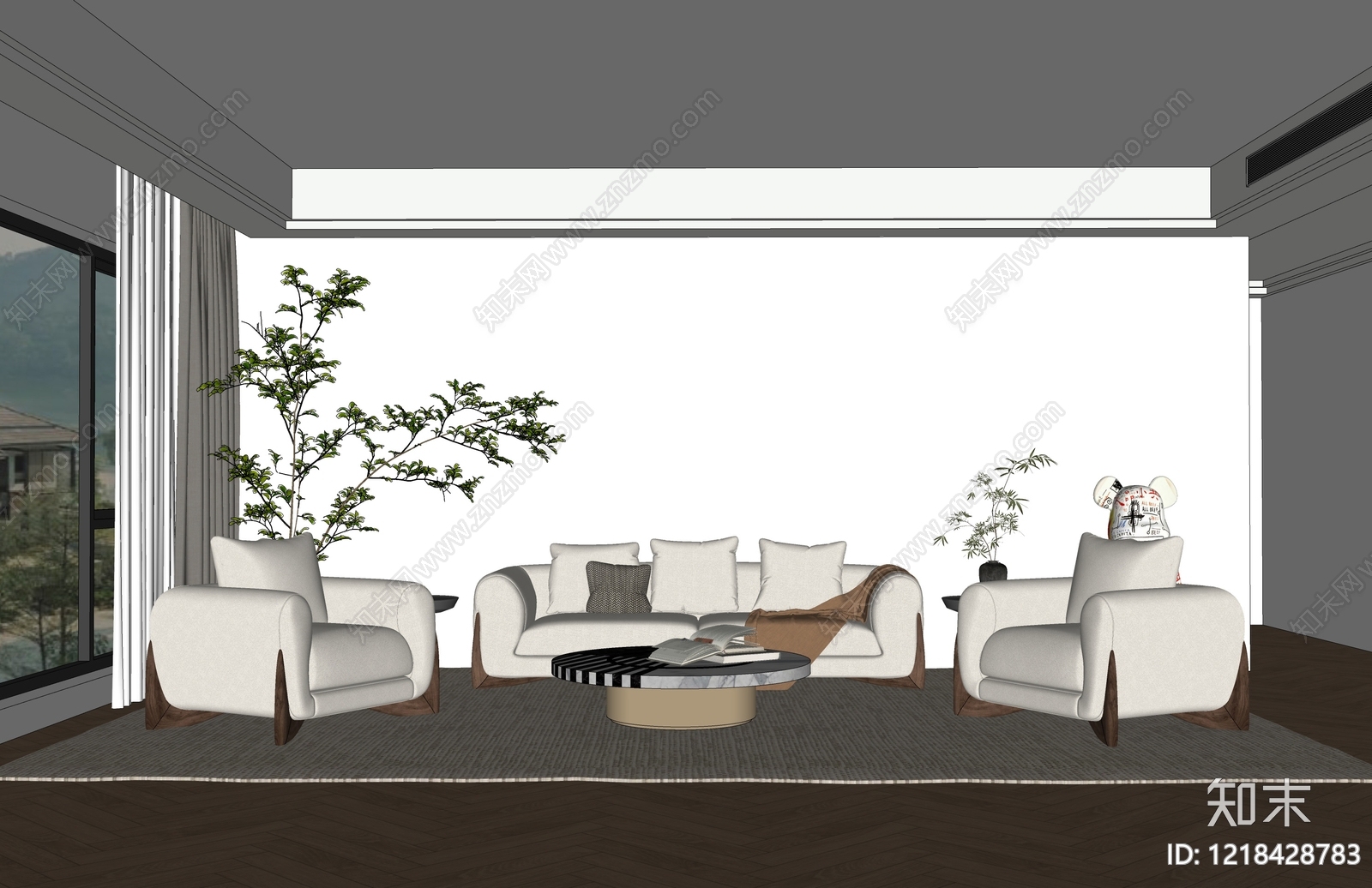 现代简约家居客厅SU模型下载【ID:1218428783】