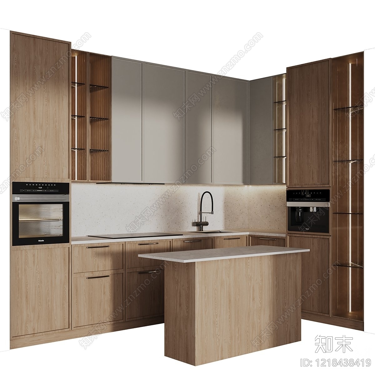 现代简约开放式厨房3D模型下载【ID:1218438419】