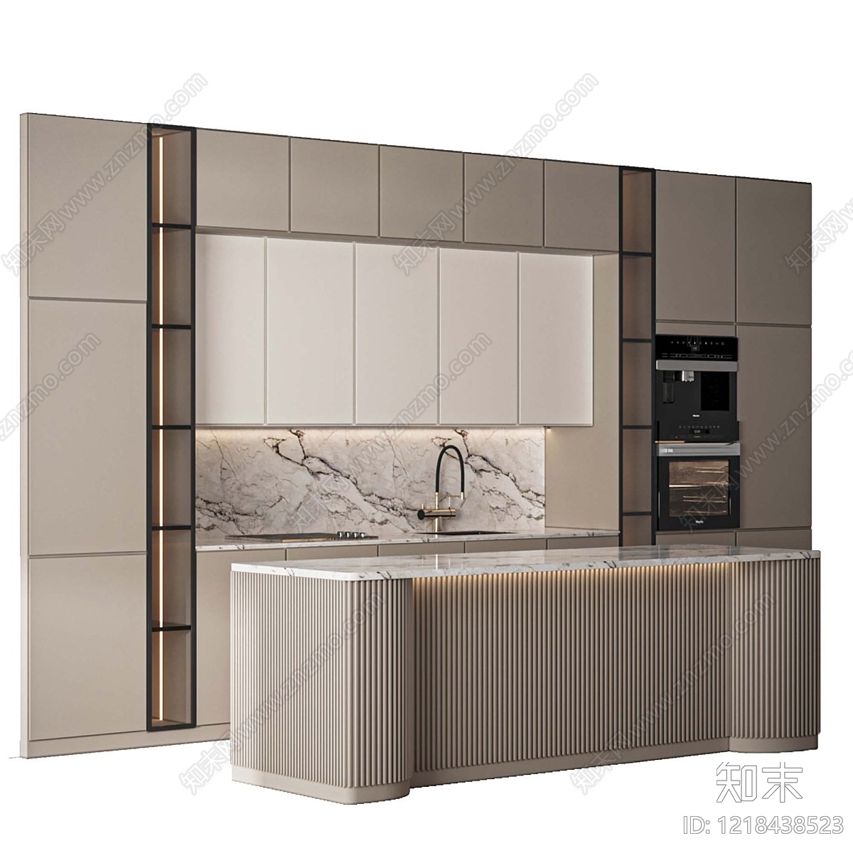 意式极简开放式厨房3D模型下载【ID:1218438523】