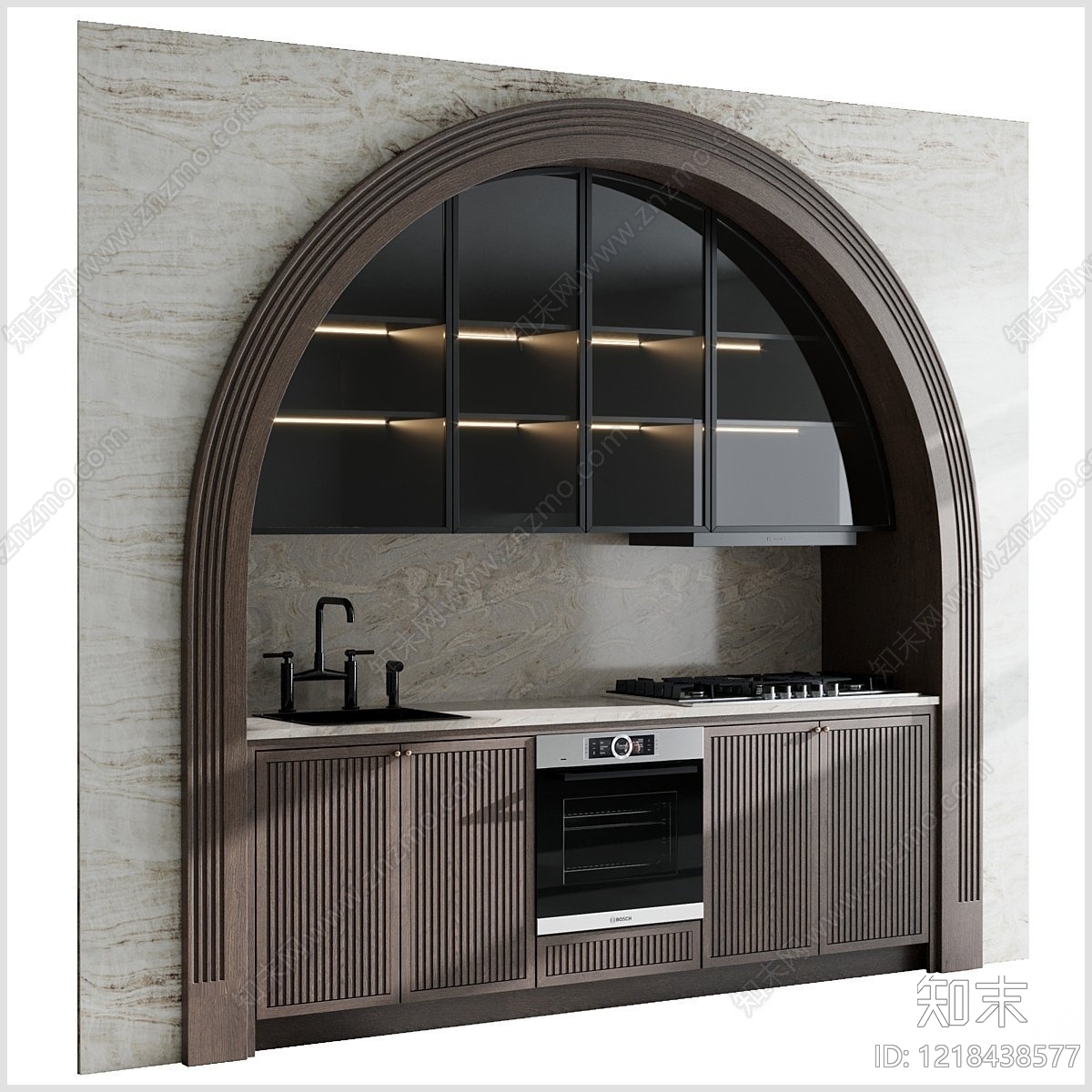 现代复古风开放式厨房3D模型下载【ID:1218438577】