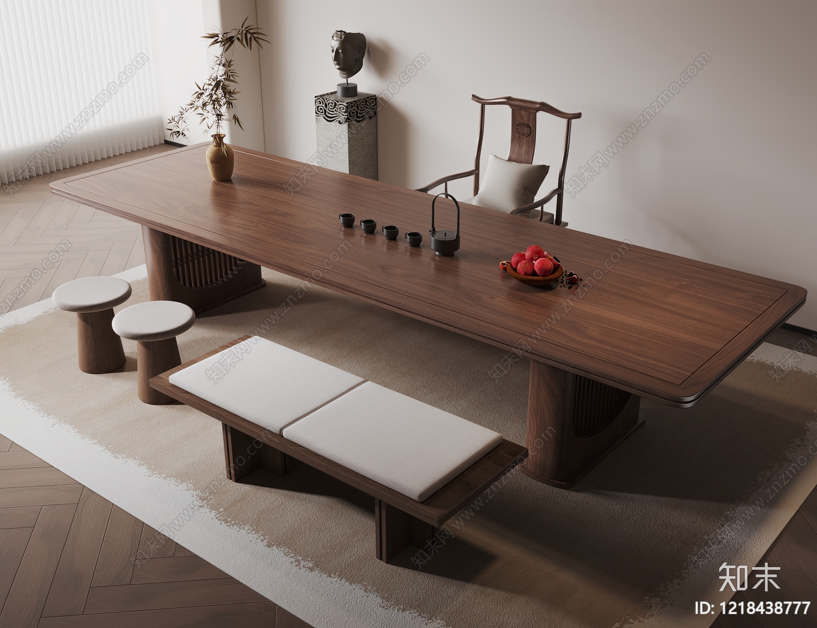 新中式茶桌椅SU模型下载【ID:1218438777】