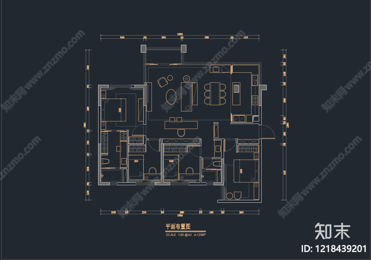 小户型平层cad施工图下载【ID:1218439201】