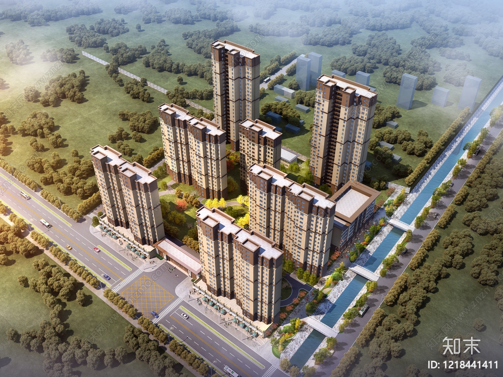 现代主义小高层住宅楼3D模型渲染效果图