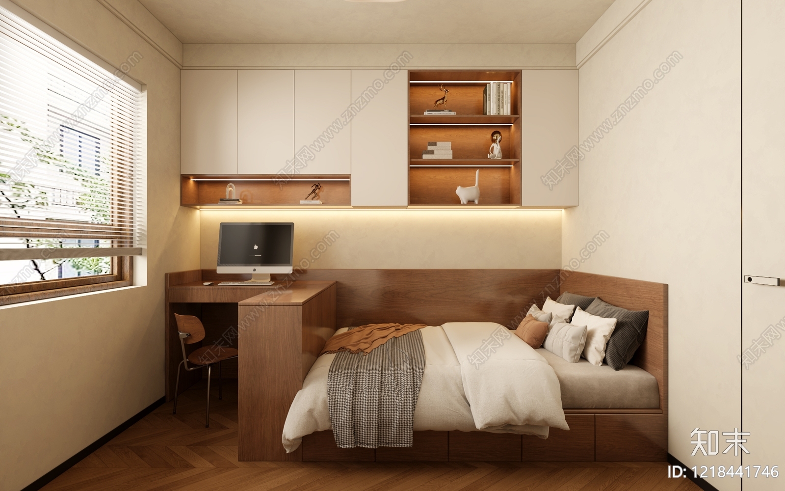 原木奶油风小卧室3D模型下载【ID:1218441746】