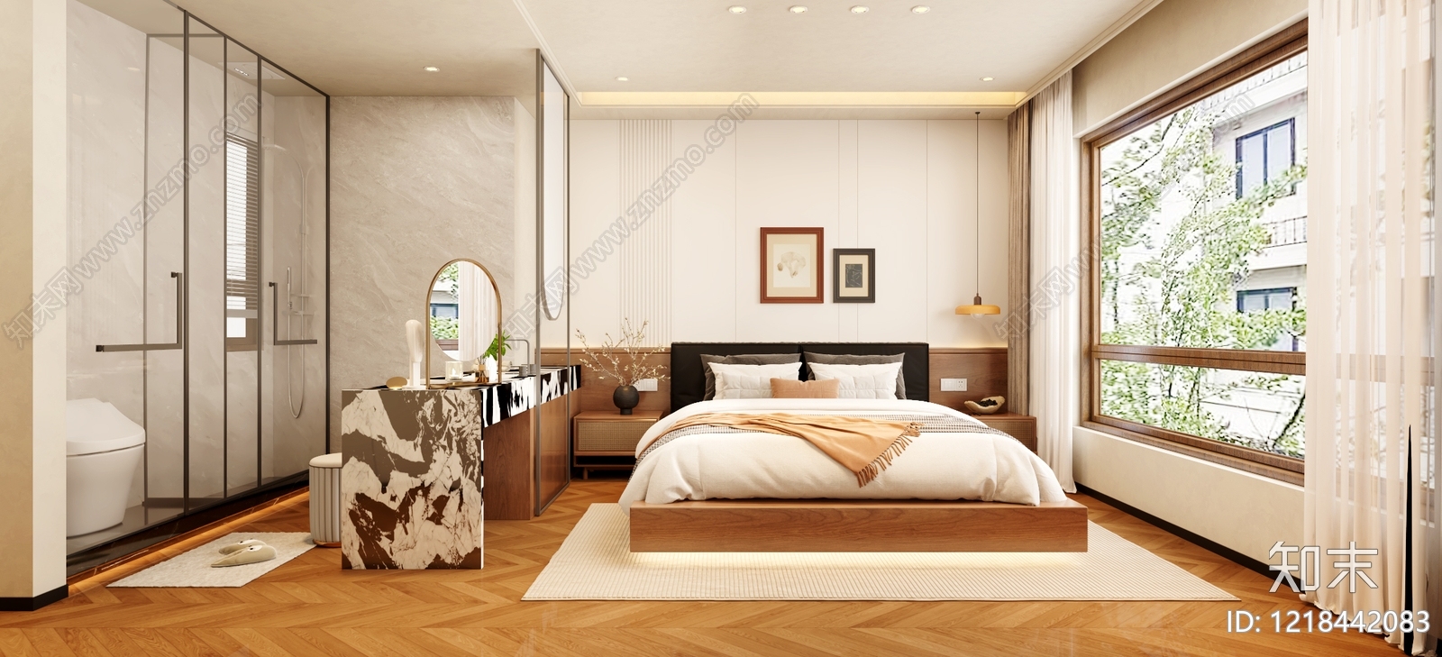 奶油风主卧3D模型下载【ID:1218442083】