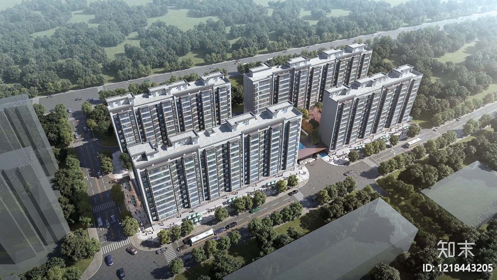 新中式小高层住宅楼3D模型下载【ID:1218443205】