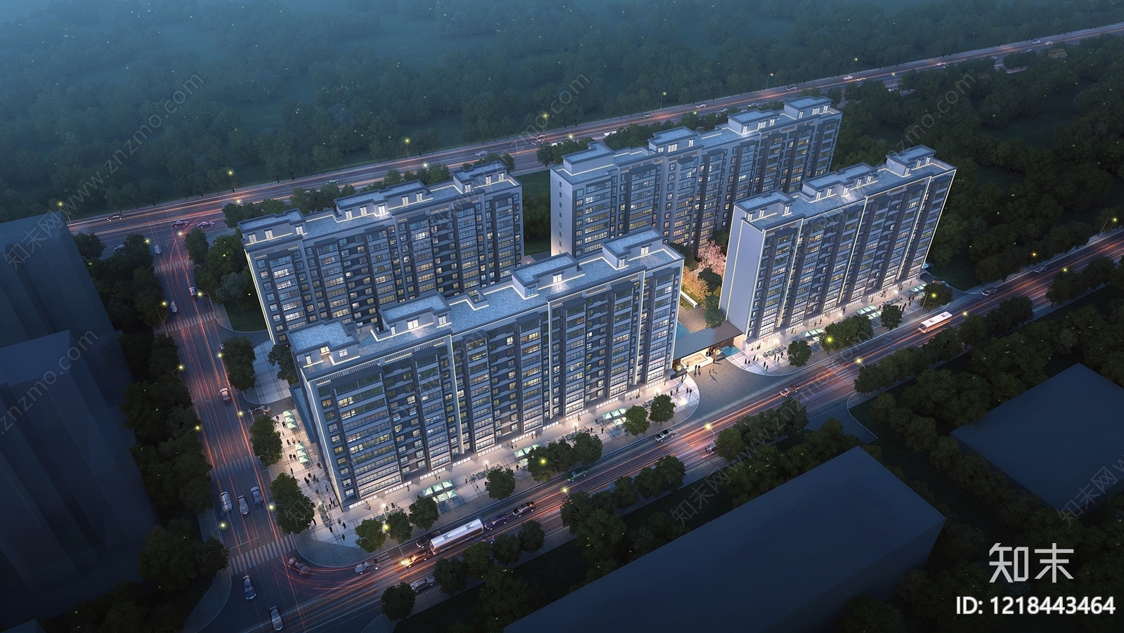 现代简约小高层住宅楼3D模型渲染效果图