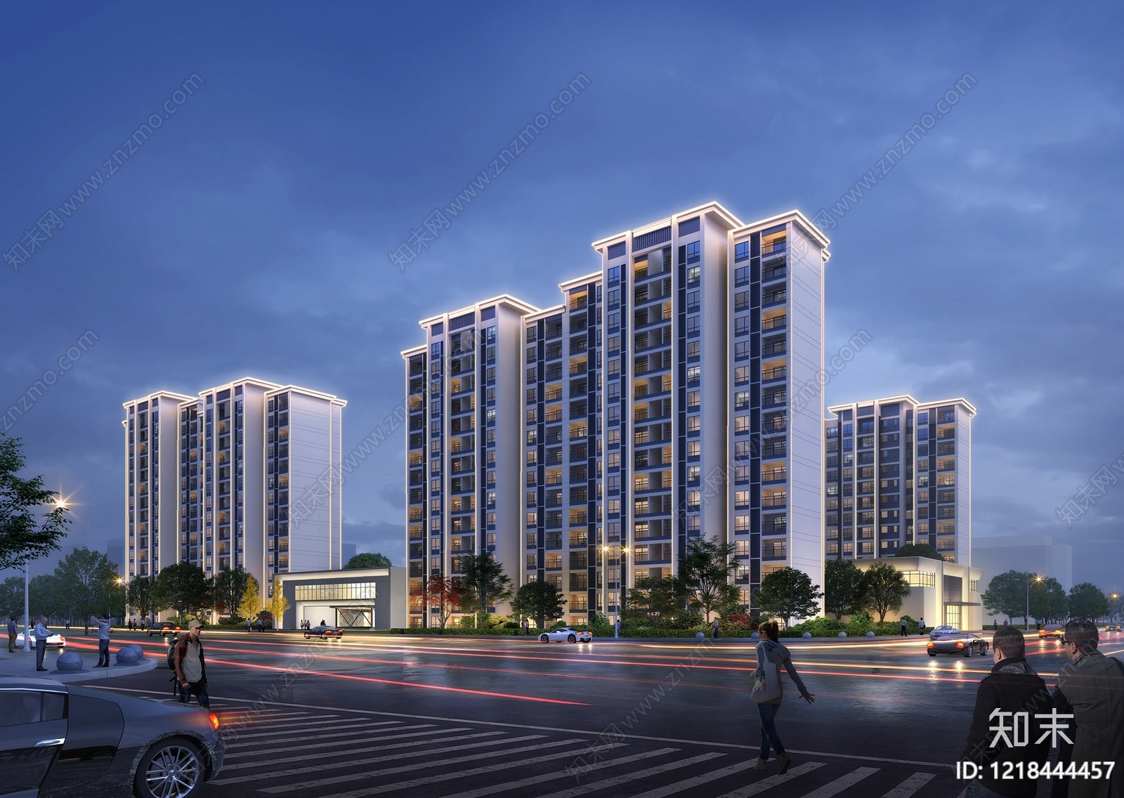 现代简约小高层住宅楼3D模型渲染效果图