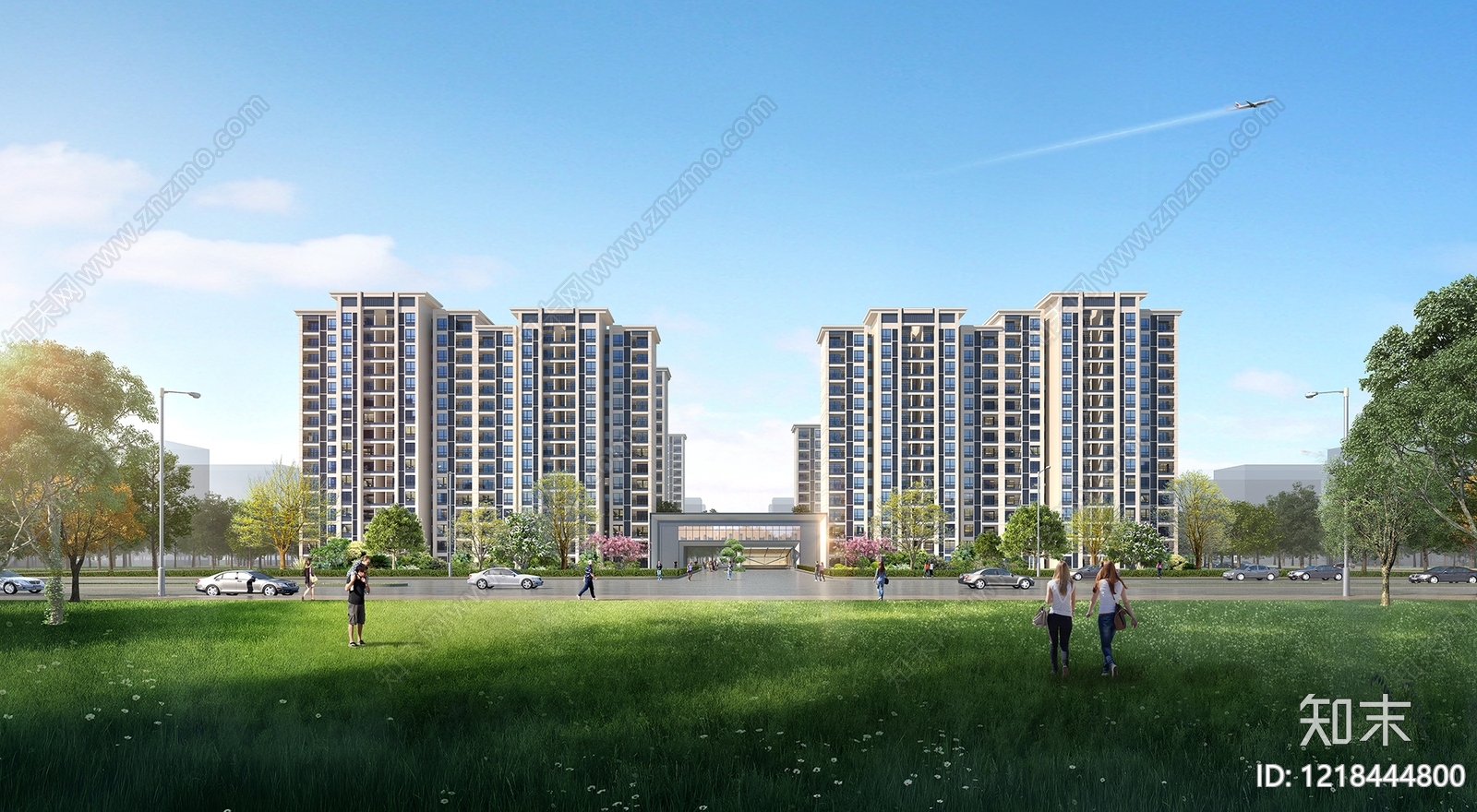 现代简约小高层住宅楼3D模型渲染效果图