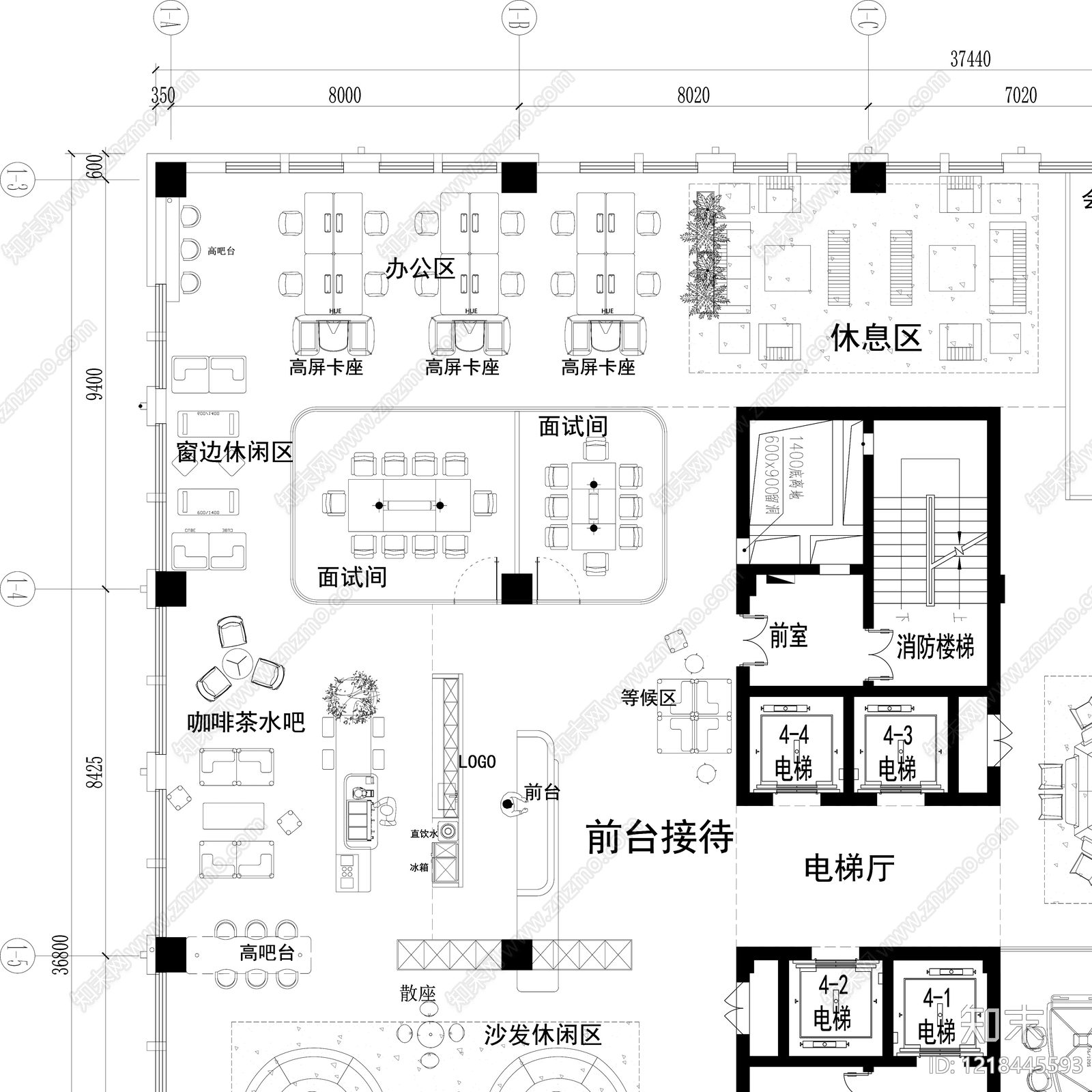 开放办公室cad施工图下载【ID:1218445593】