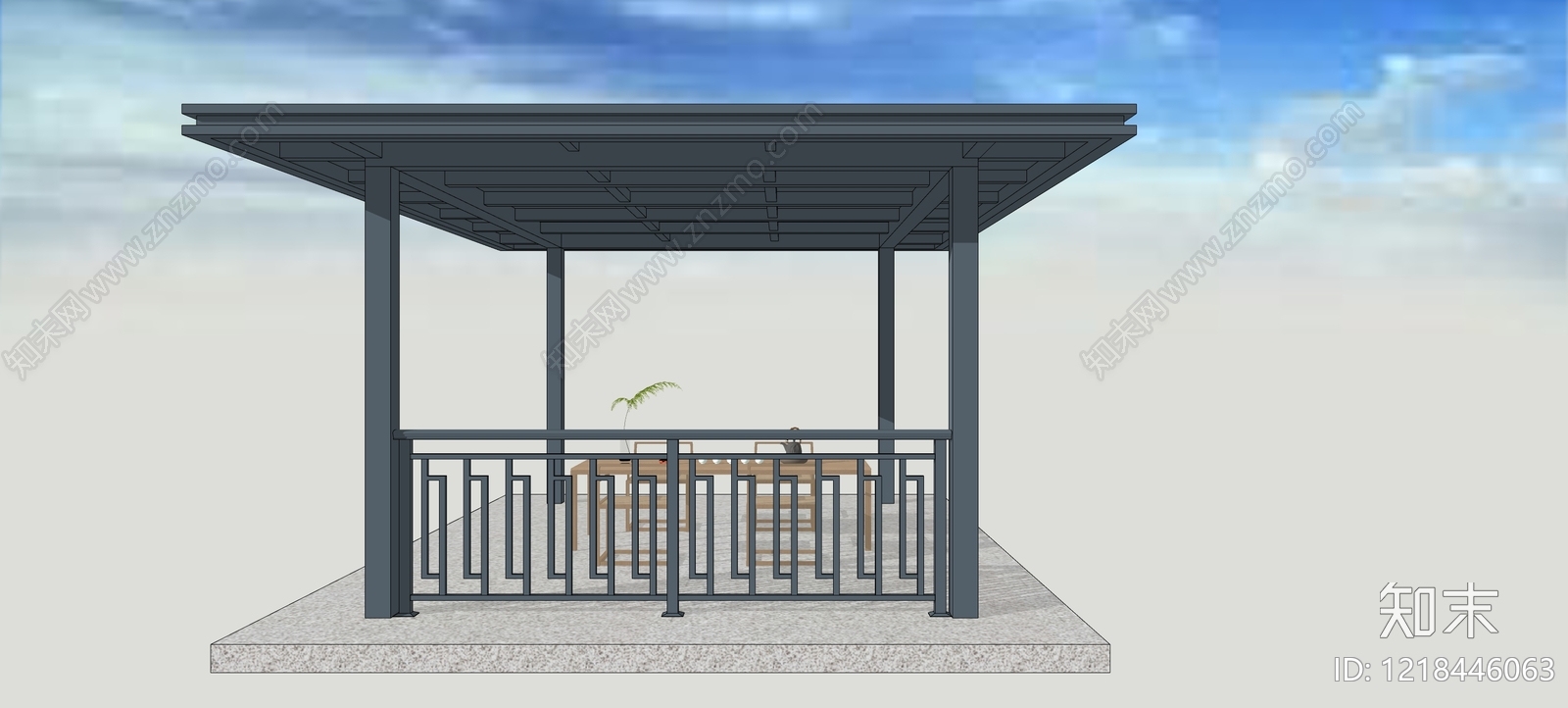 新中式雨棚SU模型下载【ID:1218446063】