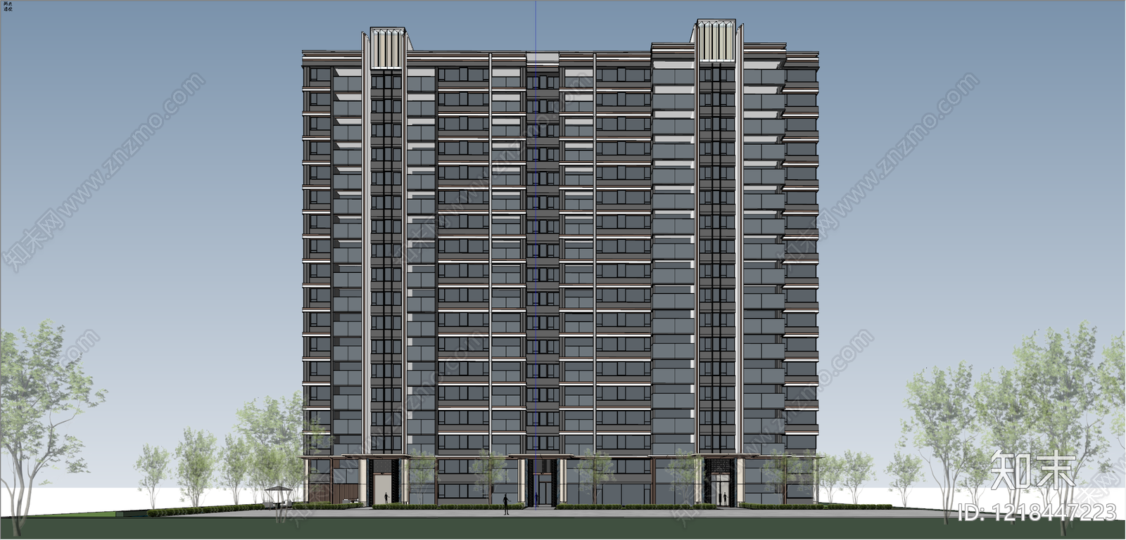 现代简约小高层住宅楼SU模型下载【ID:1218447223】