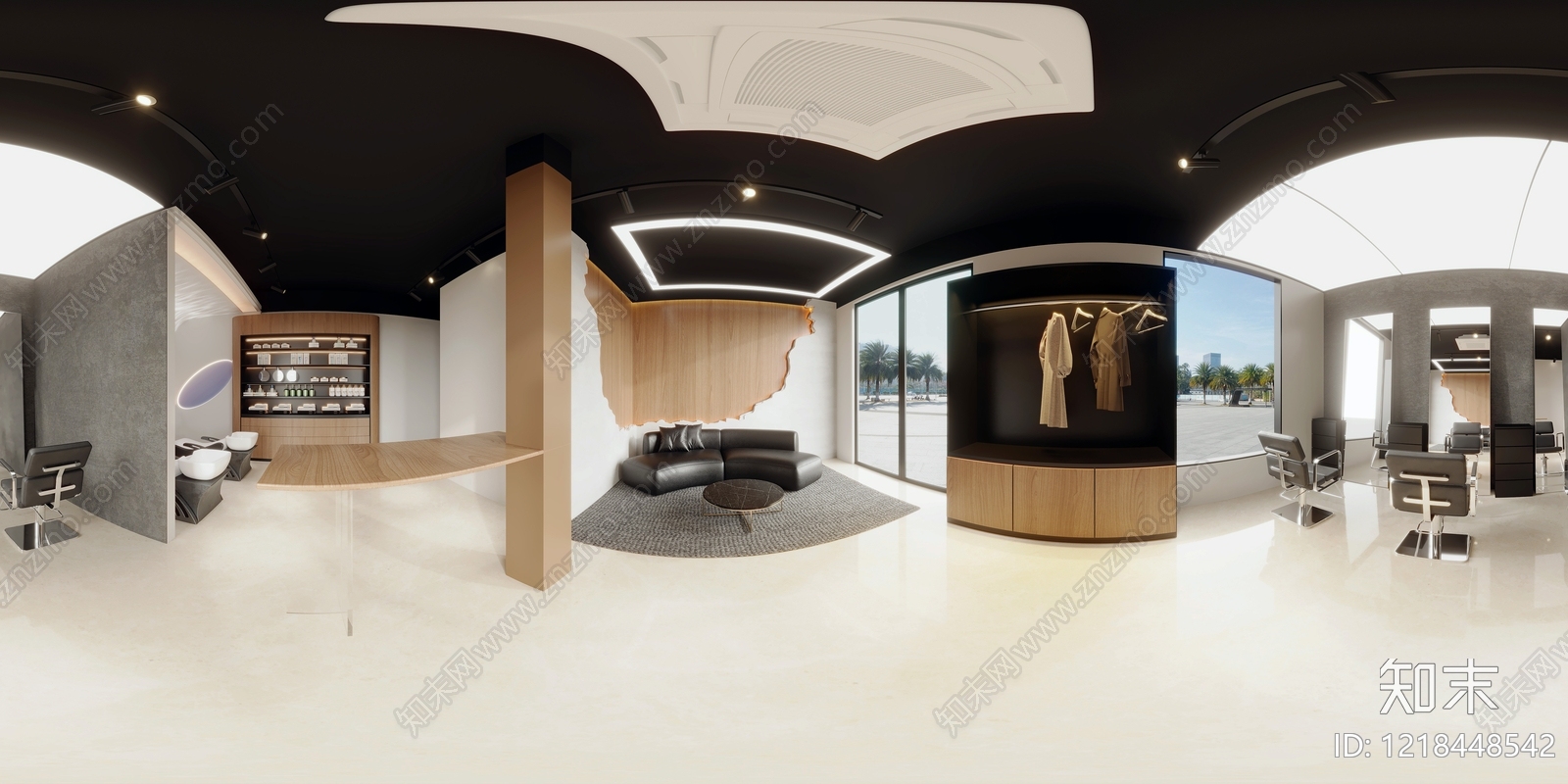 现代简约美发店3D模型渲染效果图