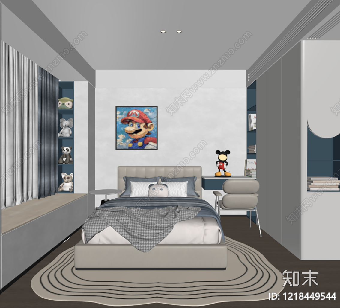 现代简约男孩房SU模型下载【ID:1218449544】