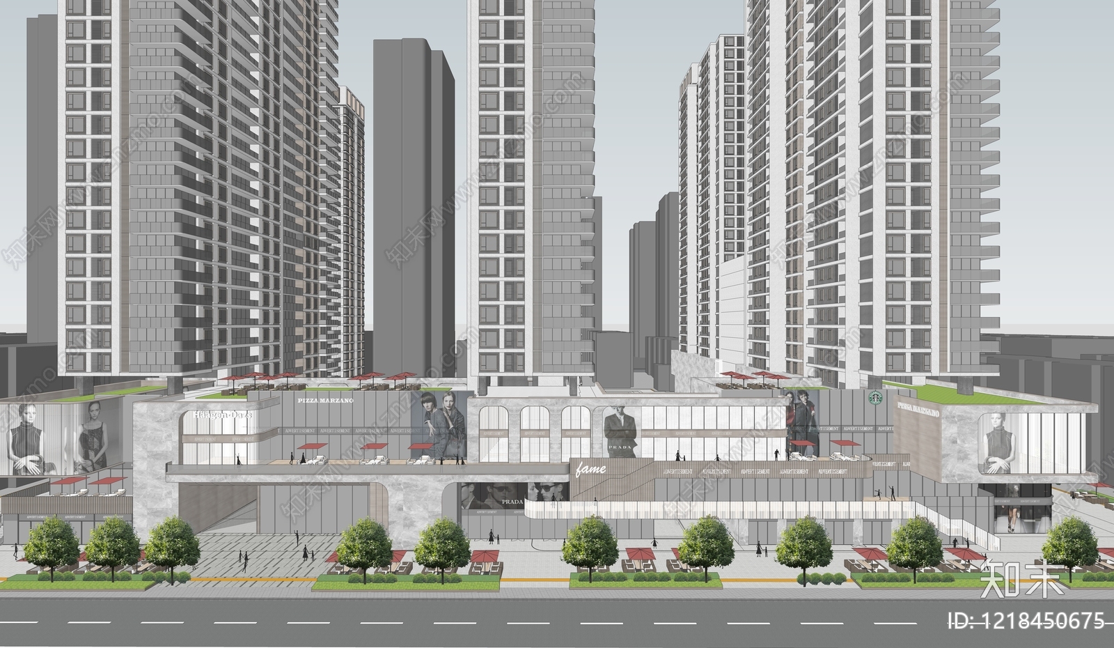 现代主义商业综合体景观SU模型下载【ID:1218450675】