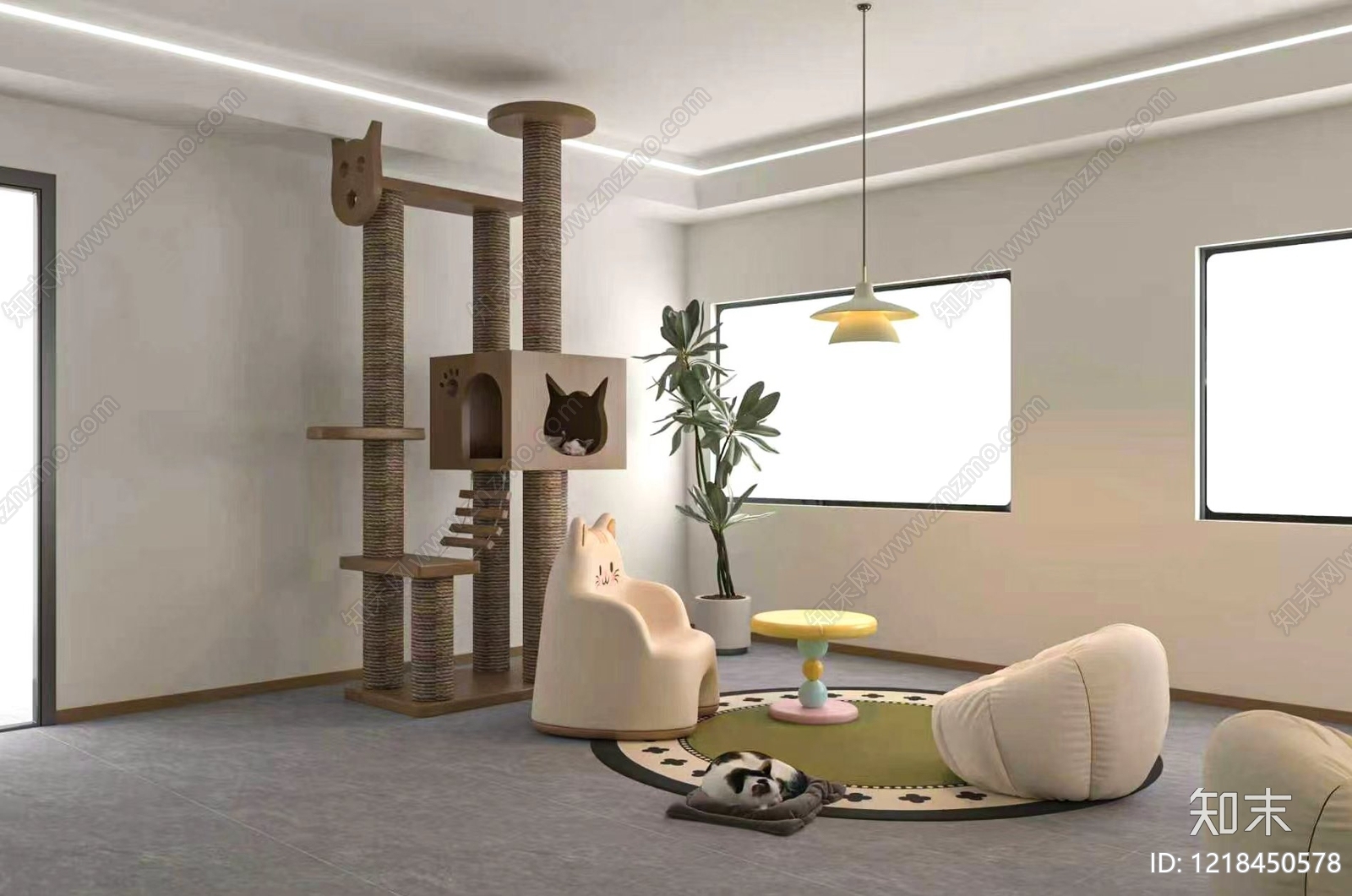 原木奶油风宠物店3D模型下载【ID:1218450578】