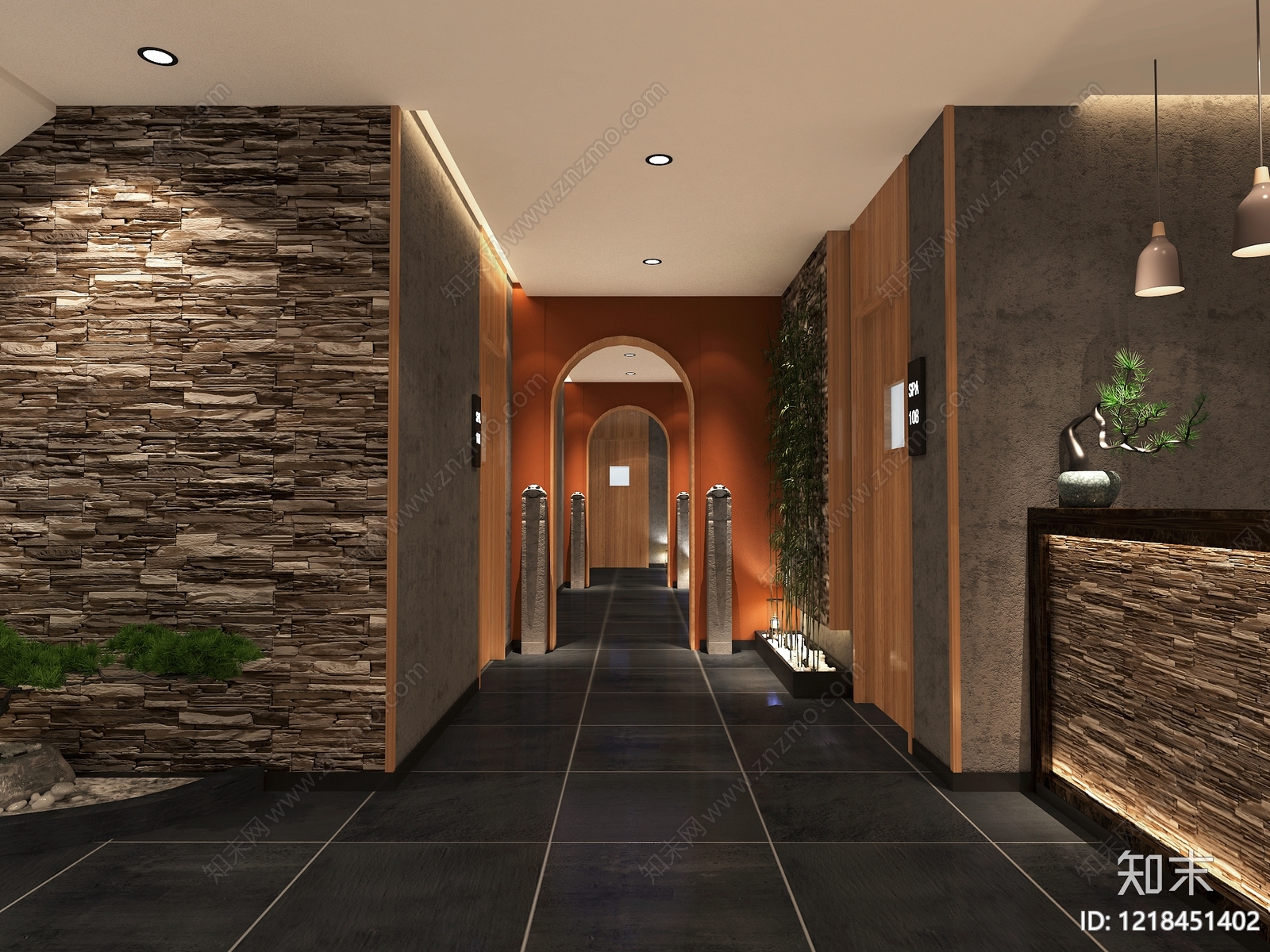 新中式酒店走廊3D模型下载【ID:1218451402】