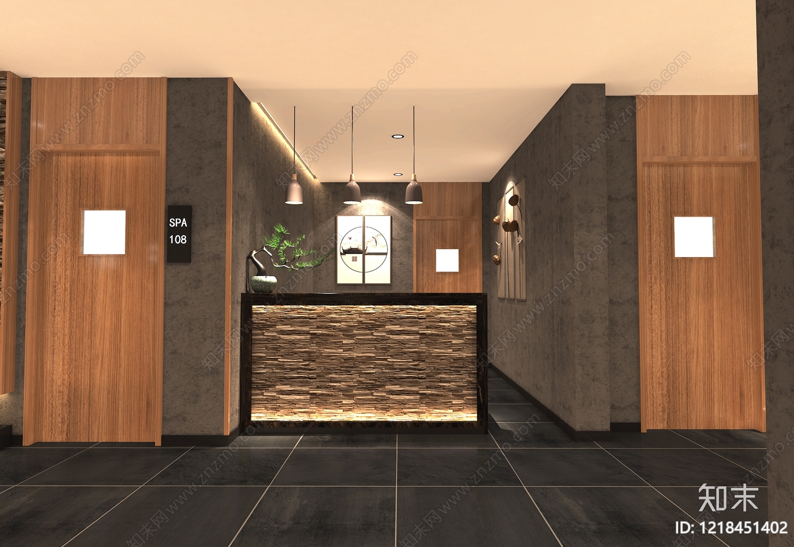 新中式酒店走廊3D模型下载【ID:1218451402】