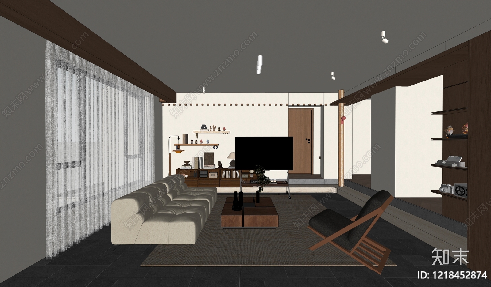 中古风家居客厅SU模型下载【ID:1218452874】