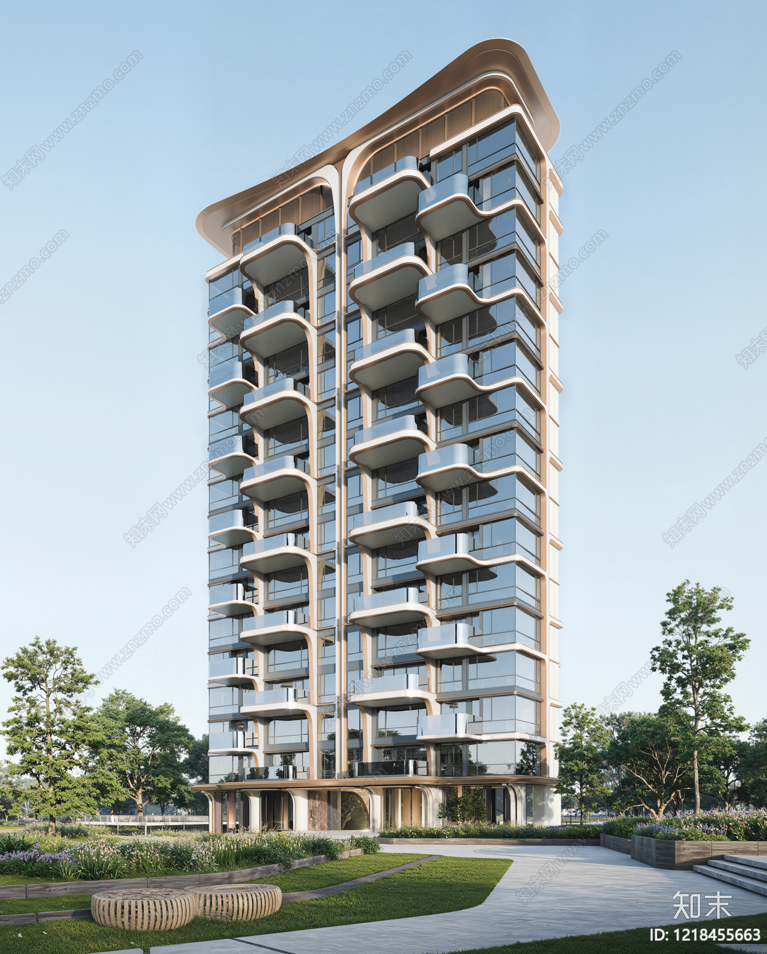 现代主义小高层住宅楼SU模型下载【ID:1218455663】
