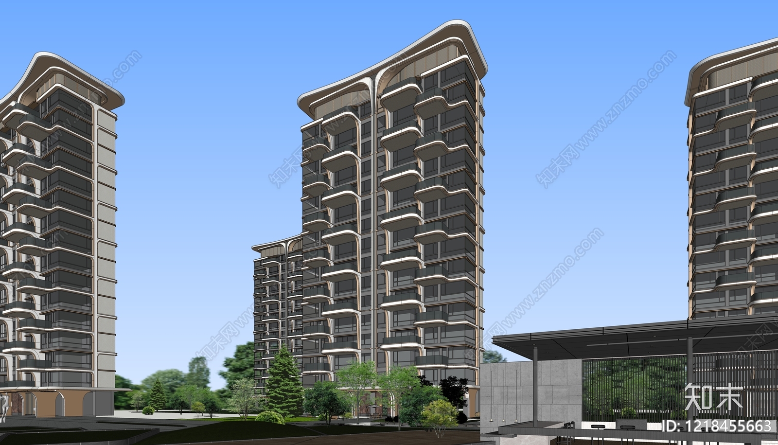 现代主义小高层住宅楼SU模型下载【ID:1218455663】