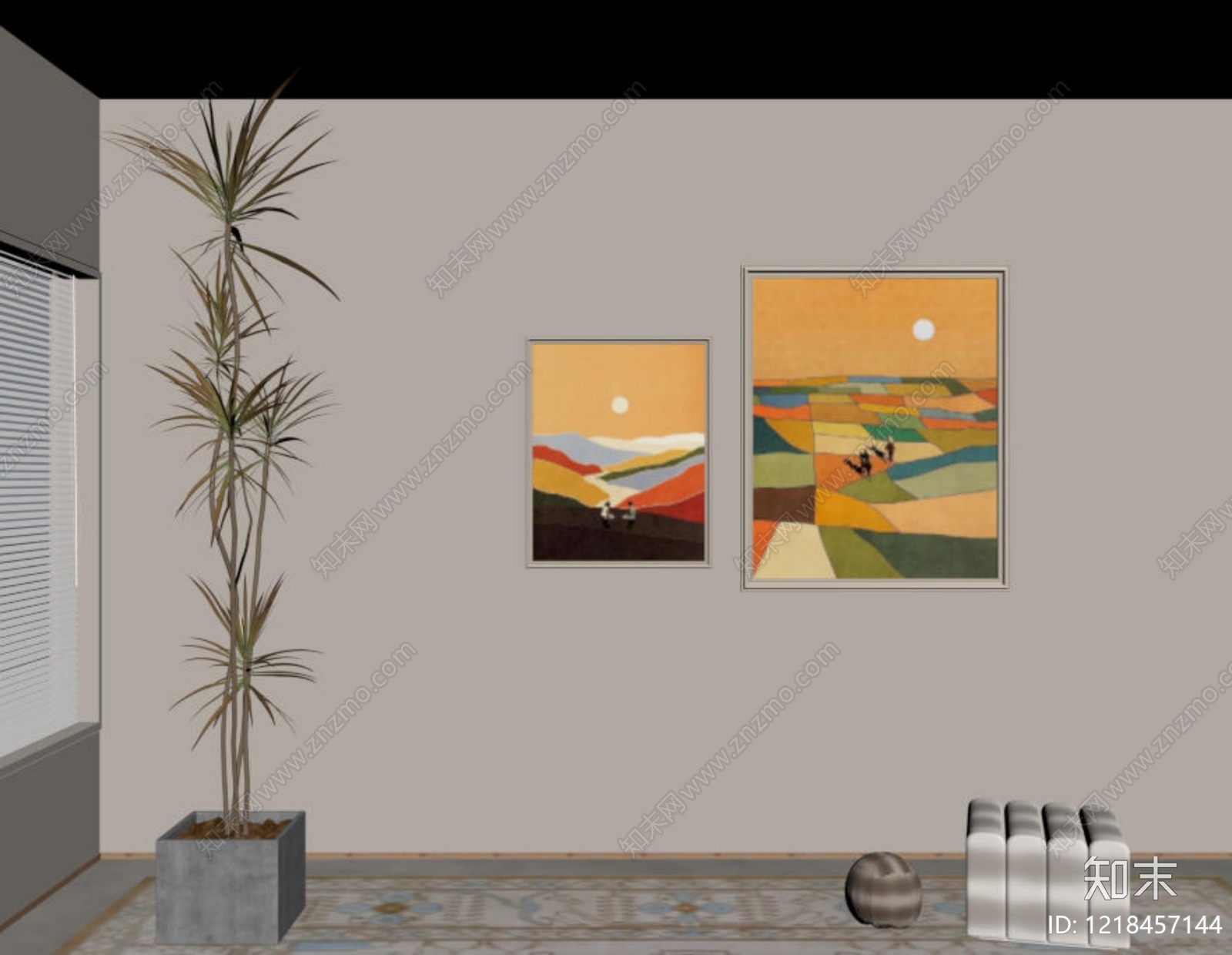 奶油风挂画3D模型下载【ID:1218457144】