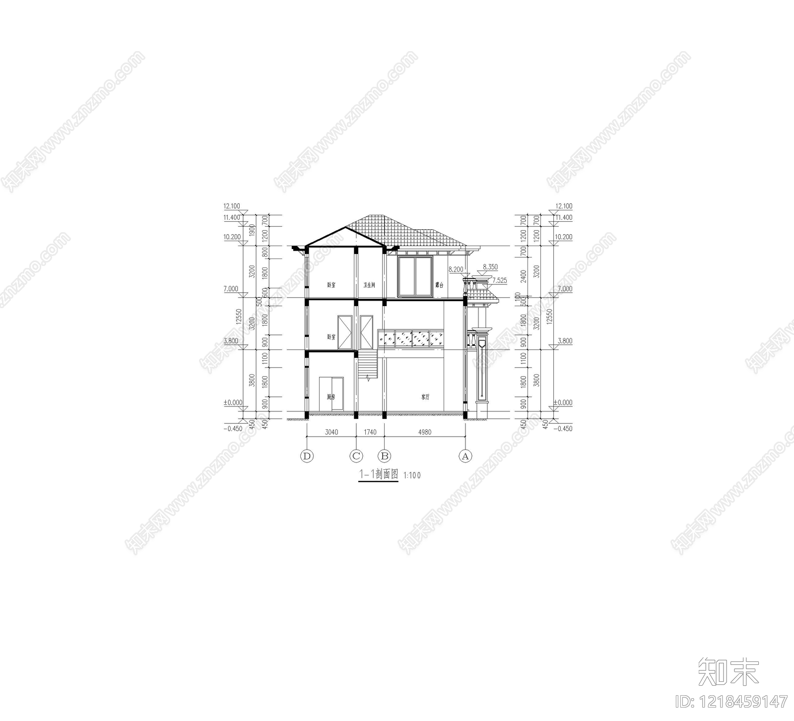 别墅建筑cad施工图下载【ID:1218459147】