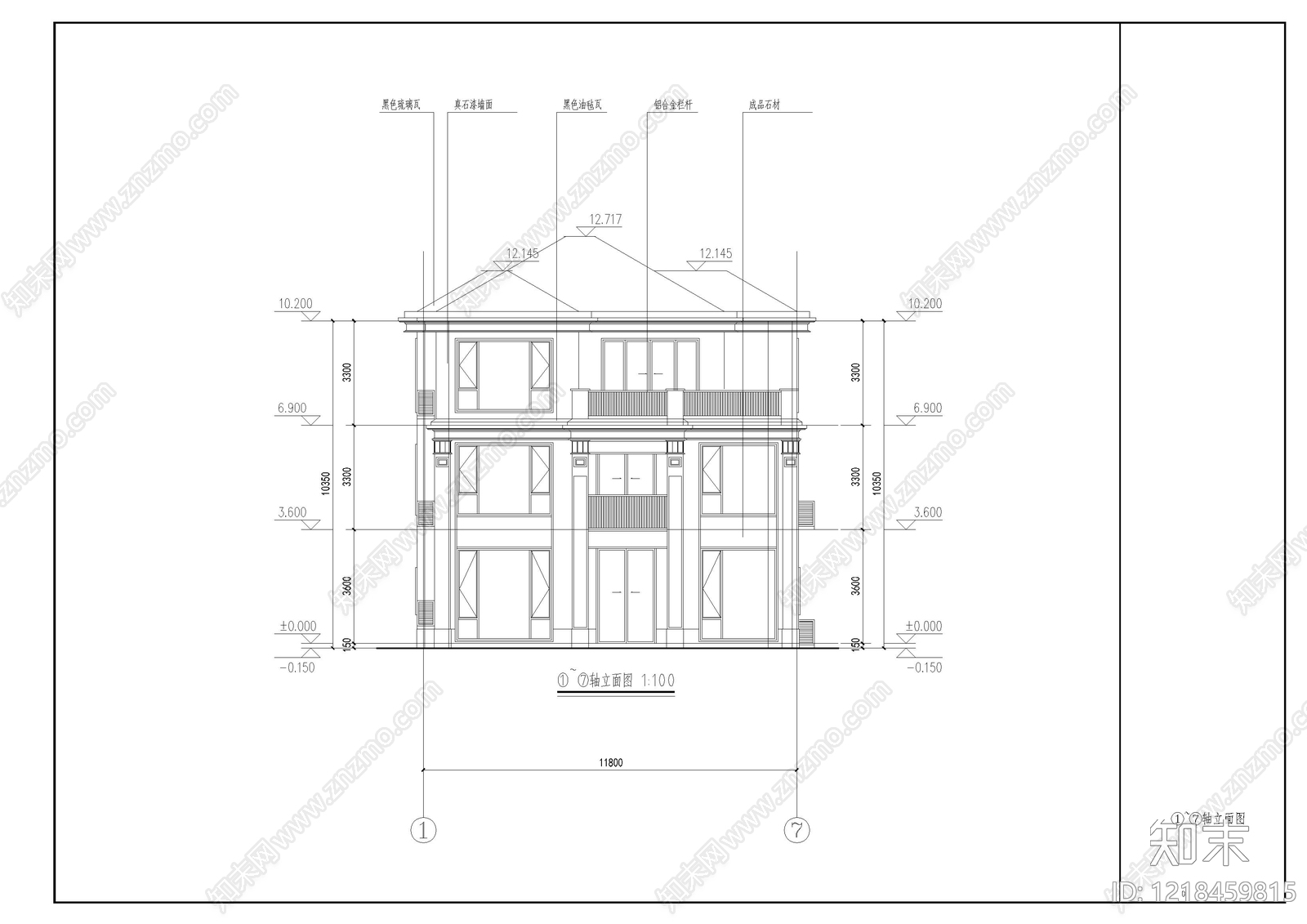 别墅建筑cad施工图下载【ID:1218459815】