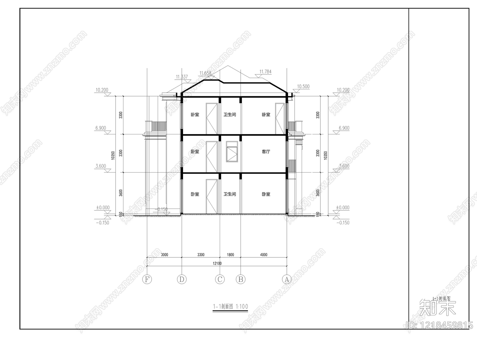 别墅建筑cad施工图下载【ID:1218459815】