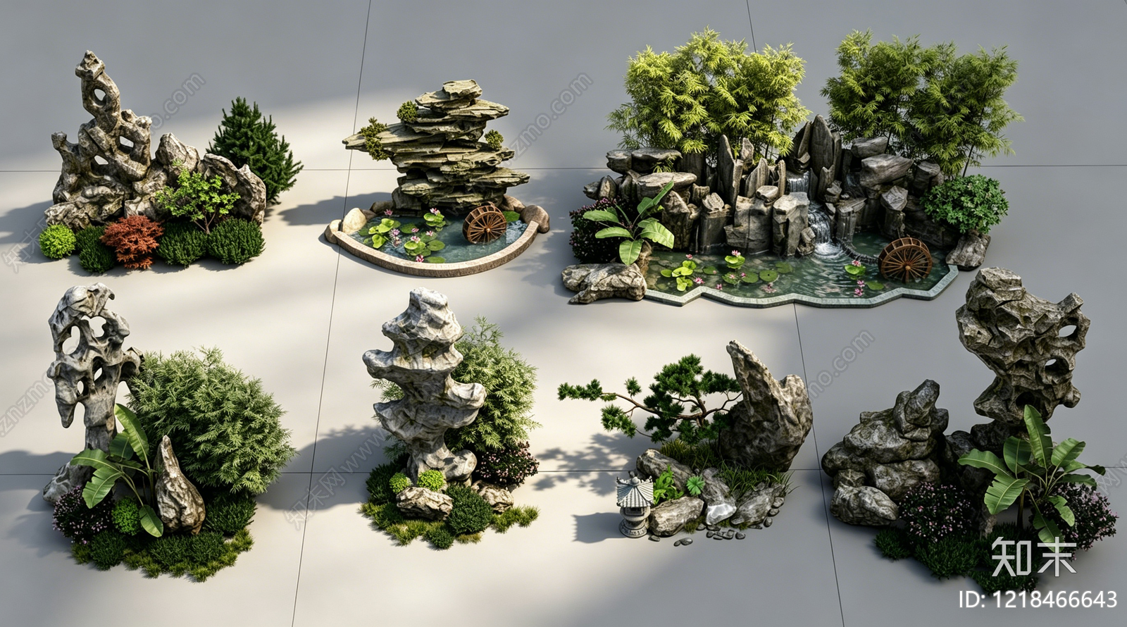 新中式景观假山水景3D模型下载【ID:1218466643】