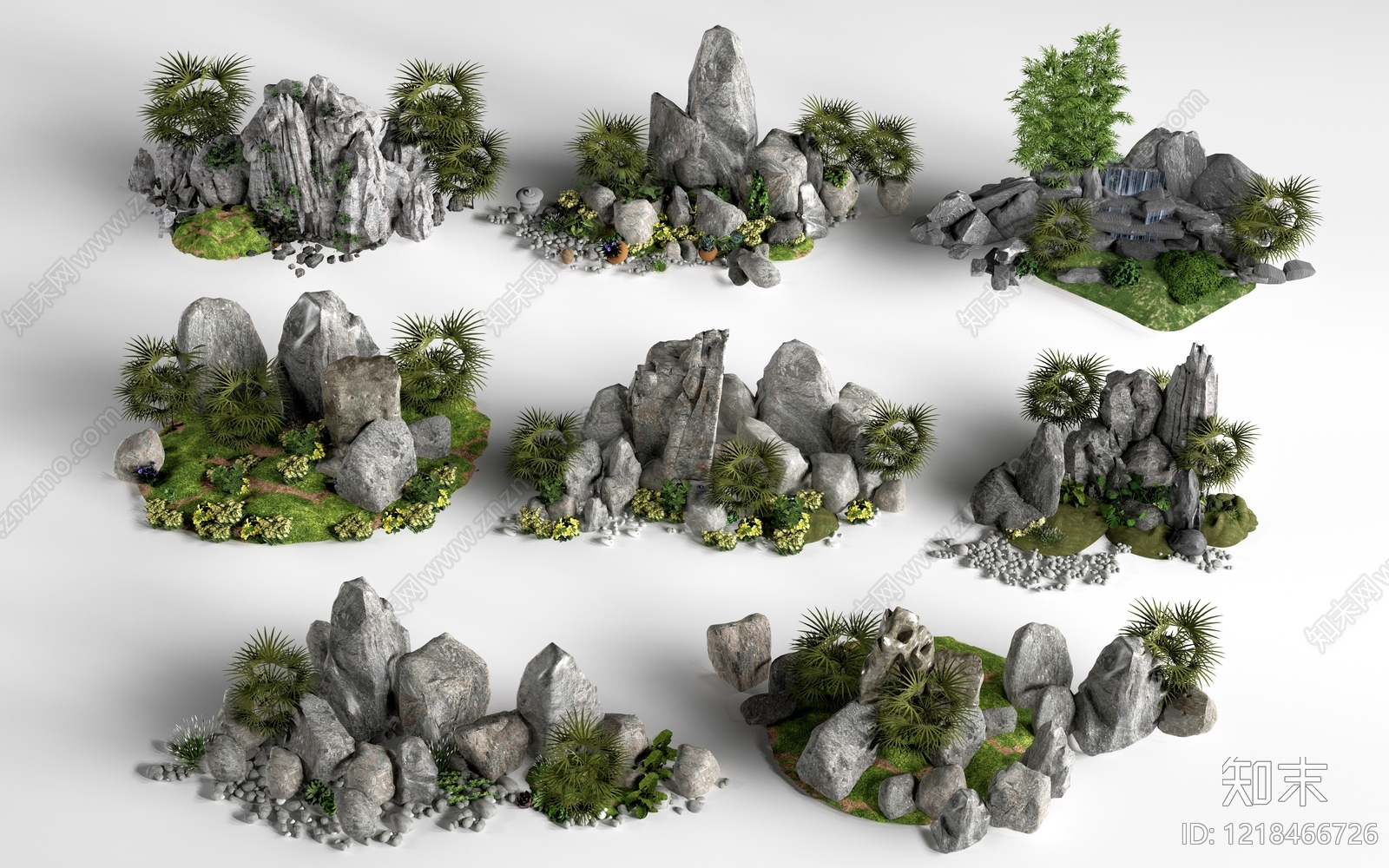 新中式景观石头3D模型渲染效果图