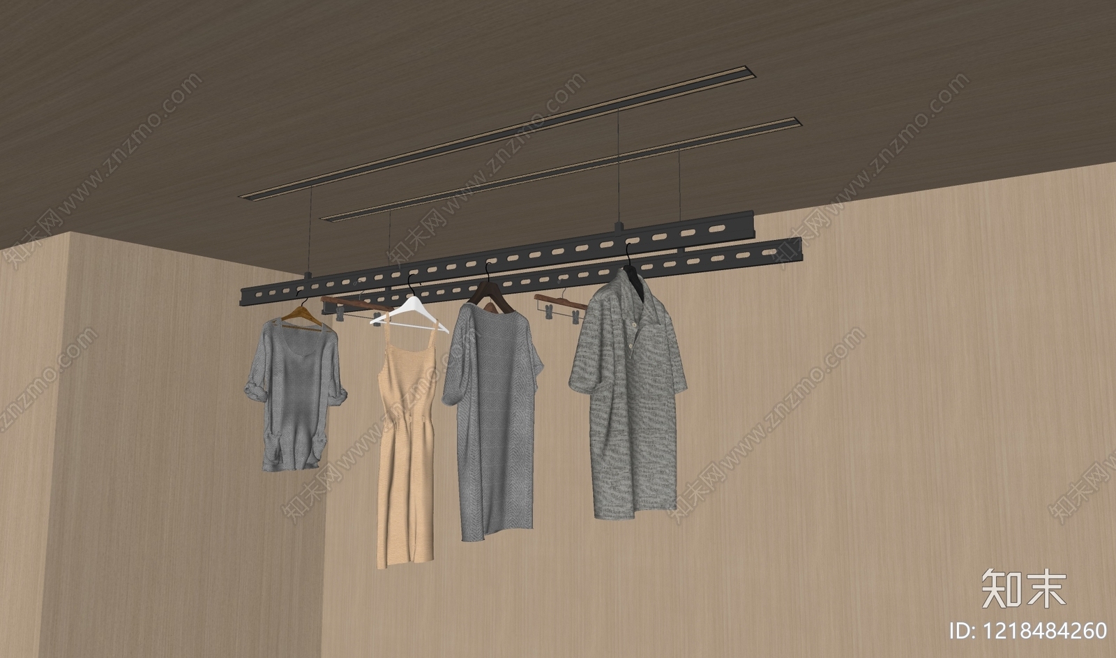 原木风晾衣架SU模型下载【ID:1218484260】