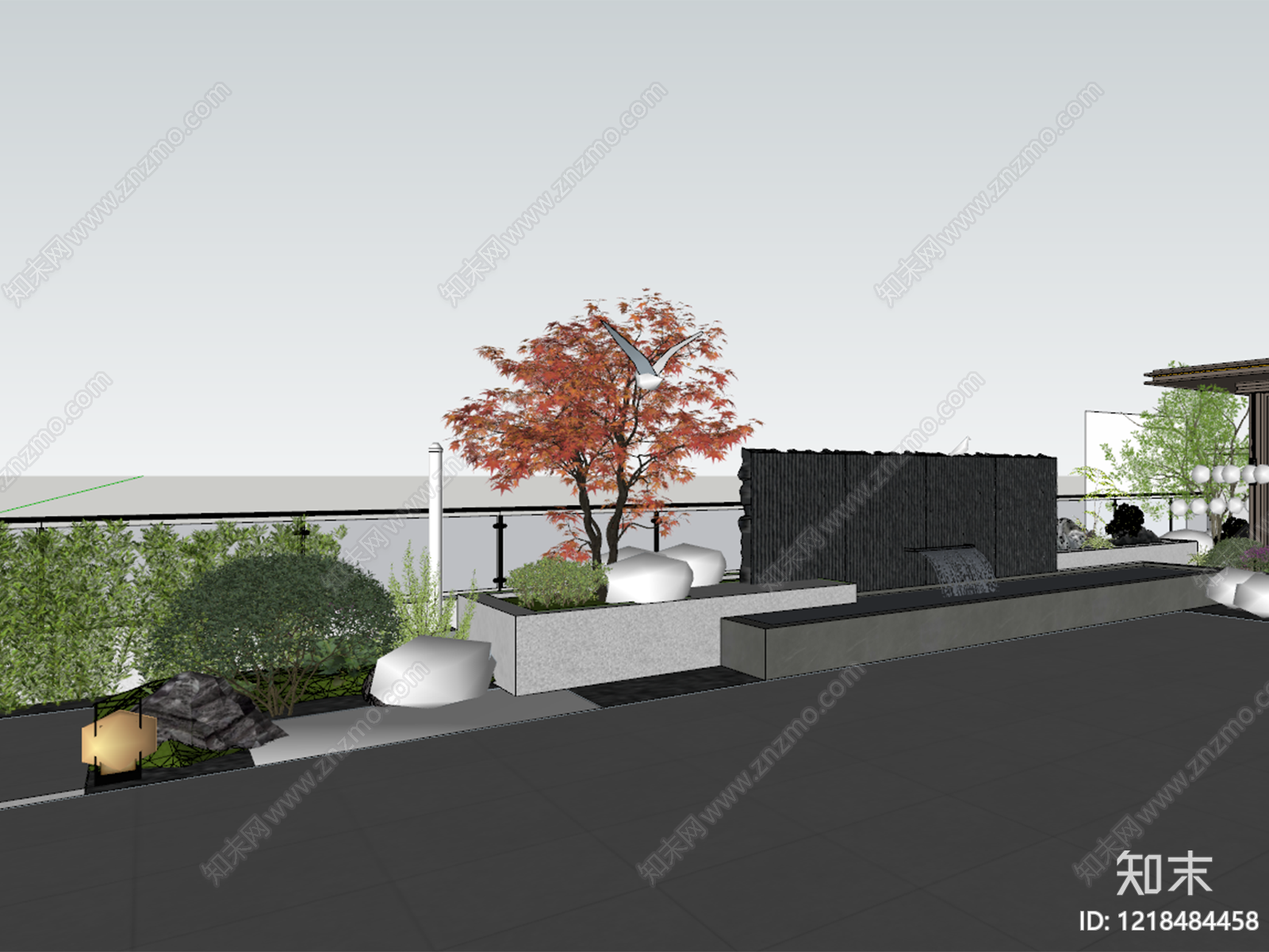 新中式屋顶花园SU模型下载【ID:1218484458】