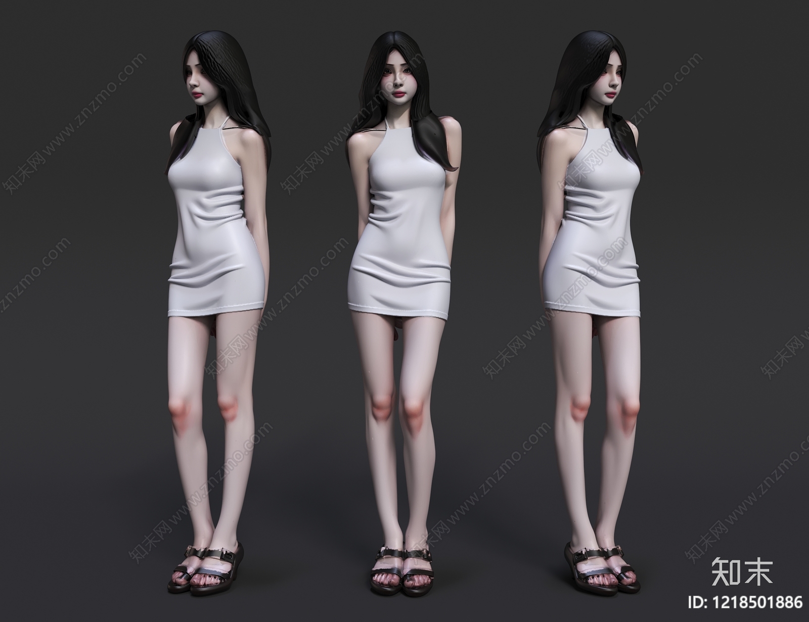 超写实数字雕塑女人3D模型渲染效果图