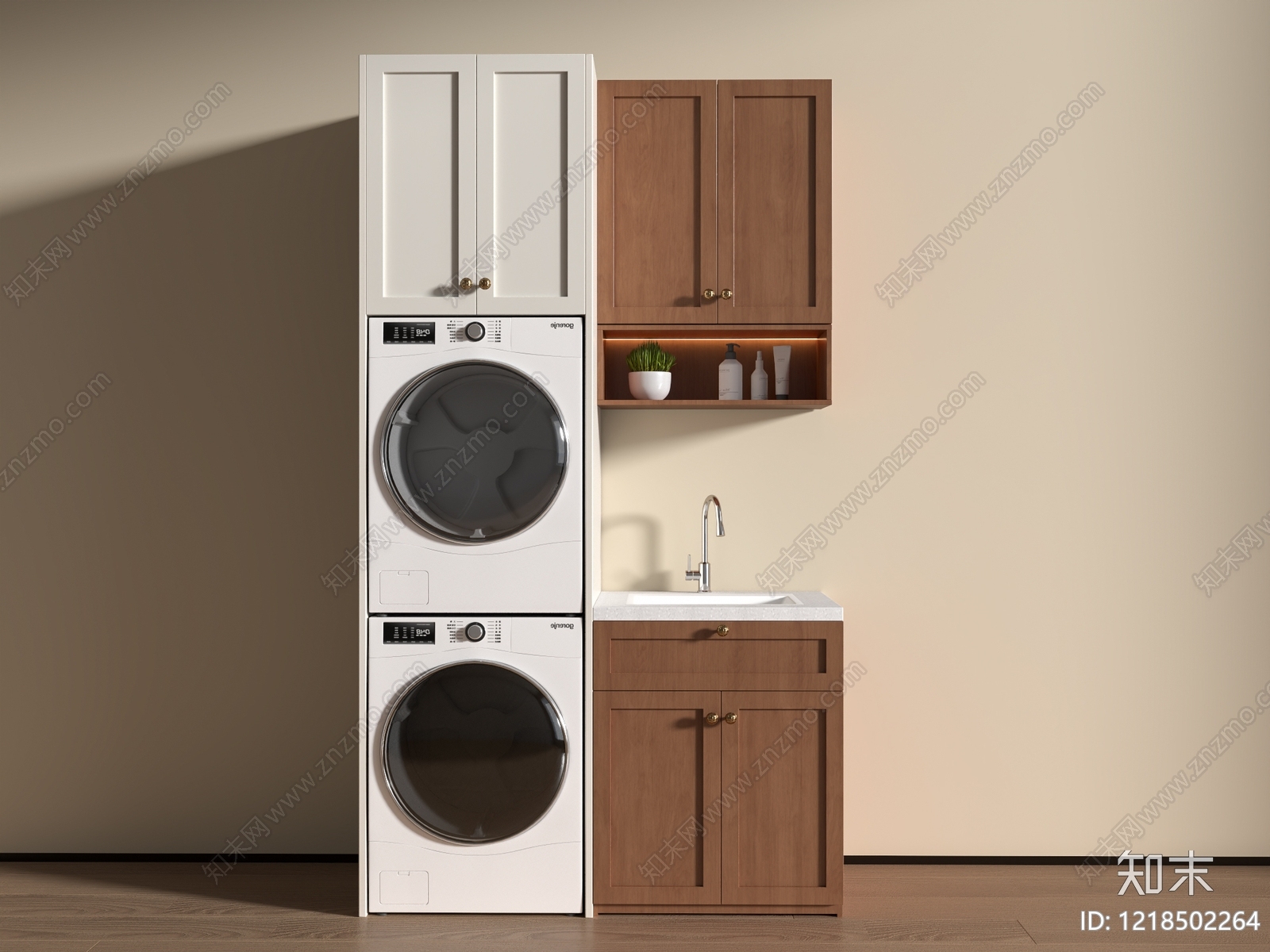 奶油风洗衣机柜3D模型下载【ID:1218502264】