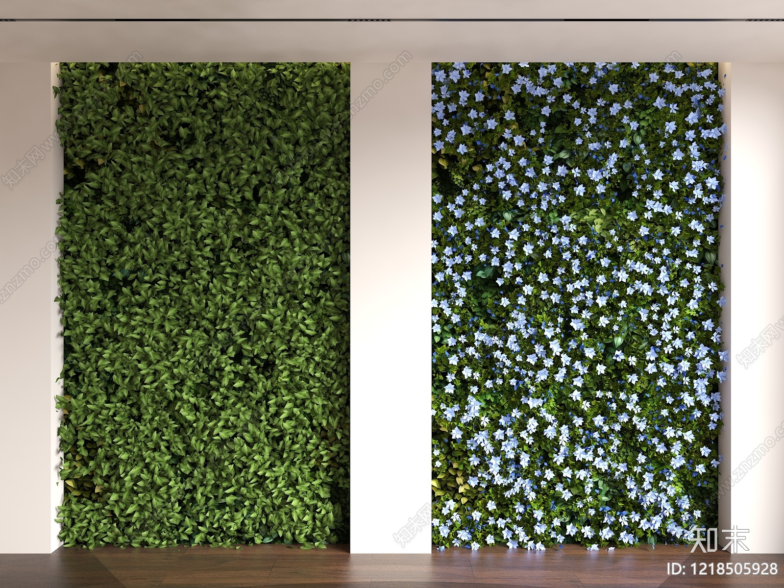 现代简约绿植墙3D模型渲染效果图