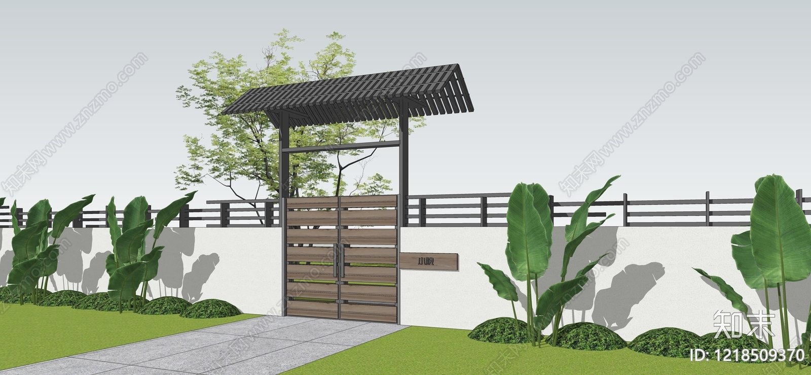 新中式景观入口大门SU模型下载【ID:1218509370】