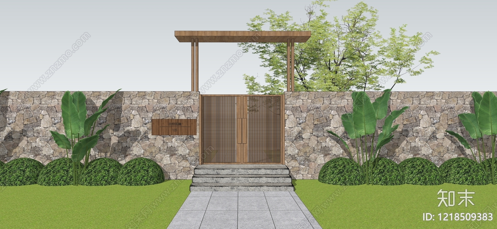新中式入口大门SU模型下载【ID:1218509383】