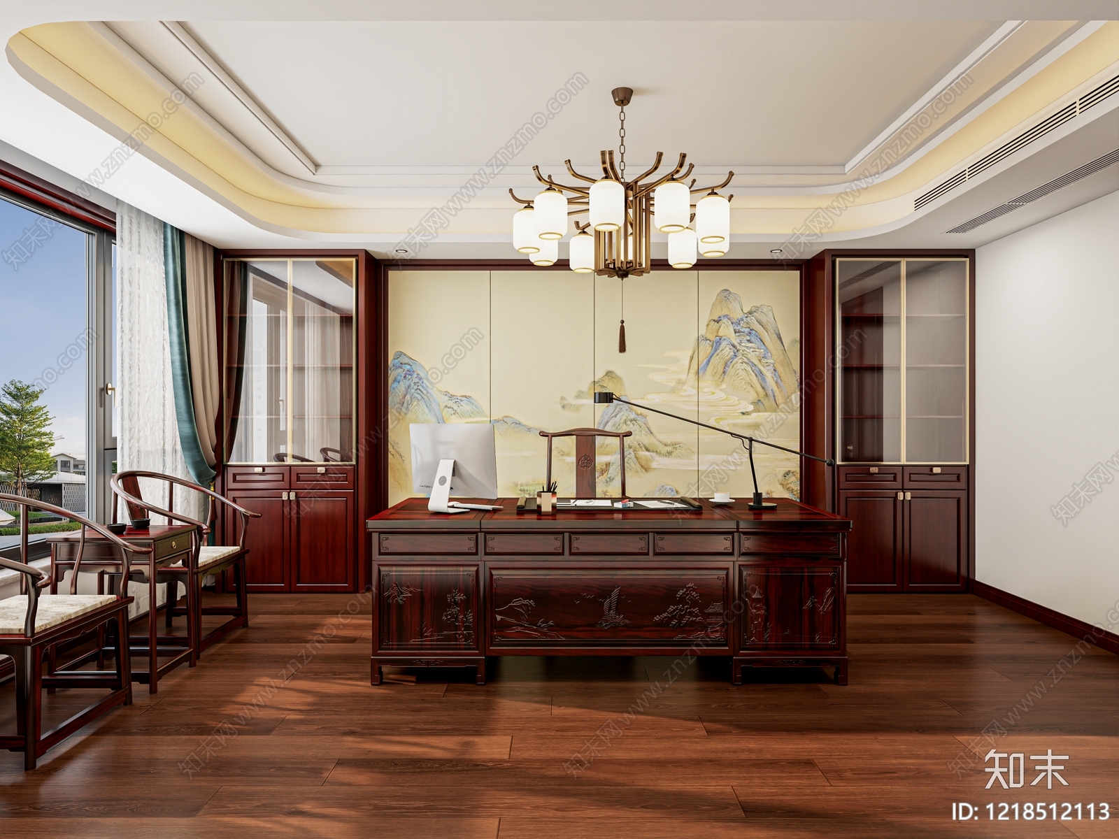新中式书房3D模型下载【ID:1218512113】