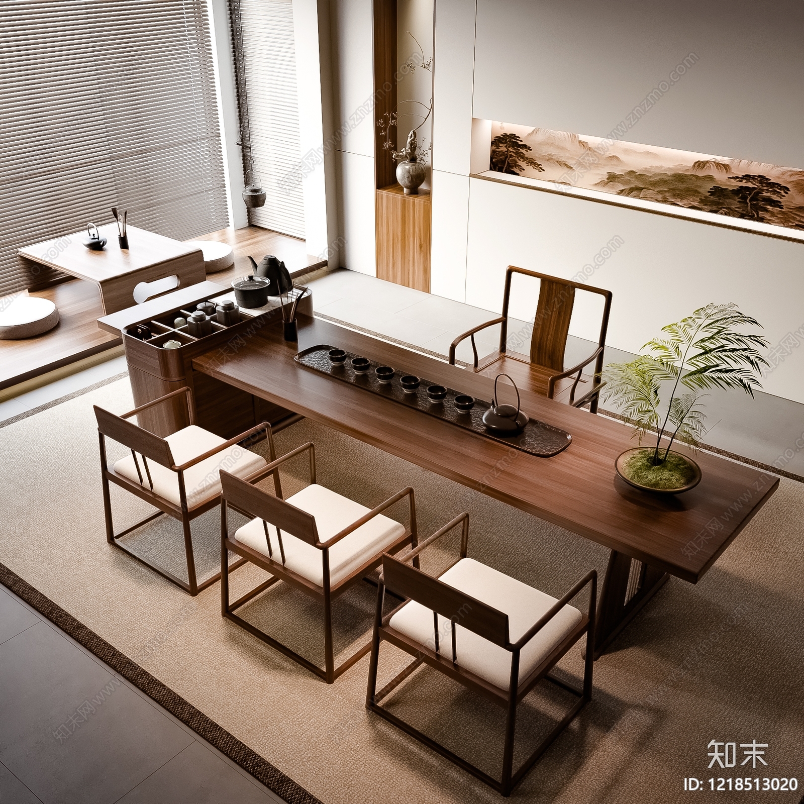 新中式茶桌椅SU模型下载【ID:1218513020】