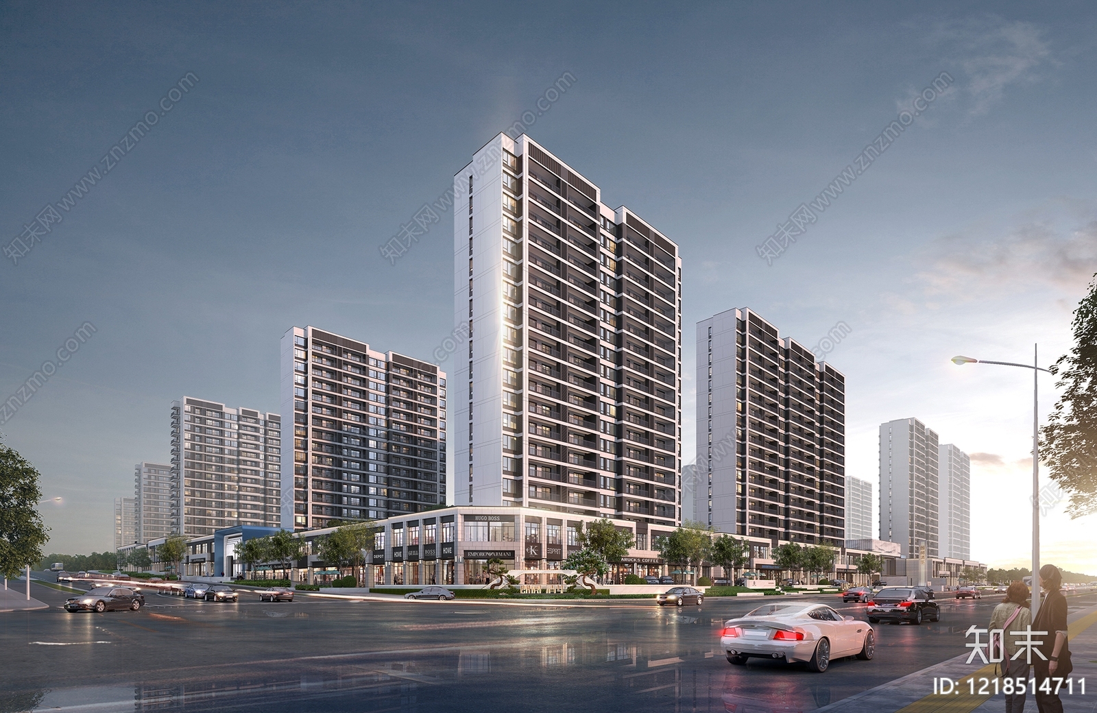现代简约小高层住宅楼3D模型渲染效果图