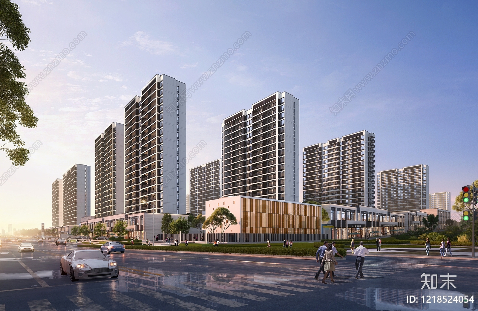 现代主义小高层住宅楼3D模型渲染效果图